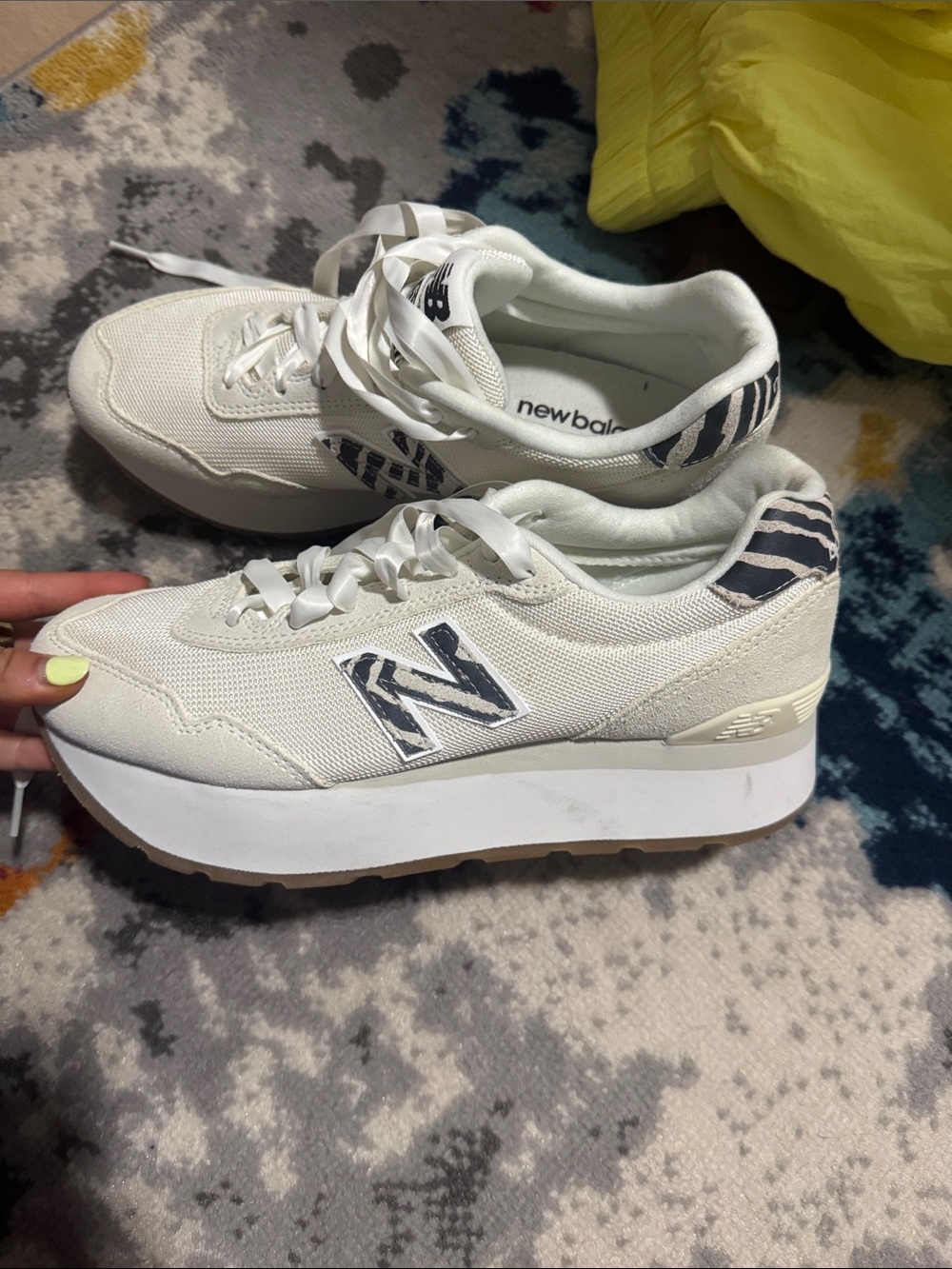 New Balance Women's Cream and Black Zebra-Trim Platform Sneakers